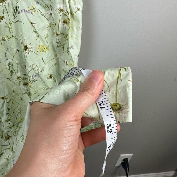 H&M Wildflower Meadow open back Poplin Light Green Floral midi Dress - Picture 12 of 12